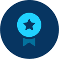 a blue circle with a star and a ribbon