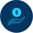 a blue circle with a hand and a coin